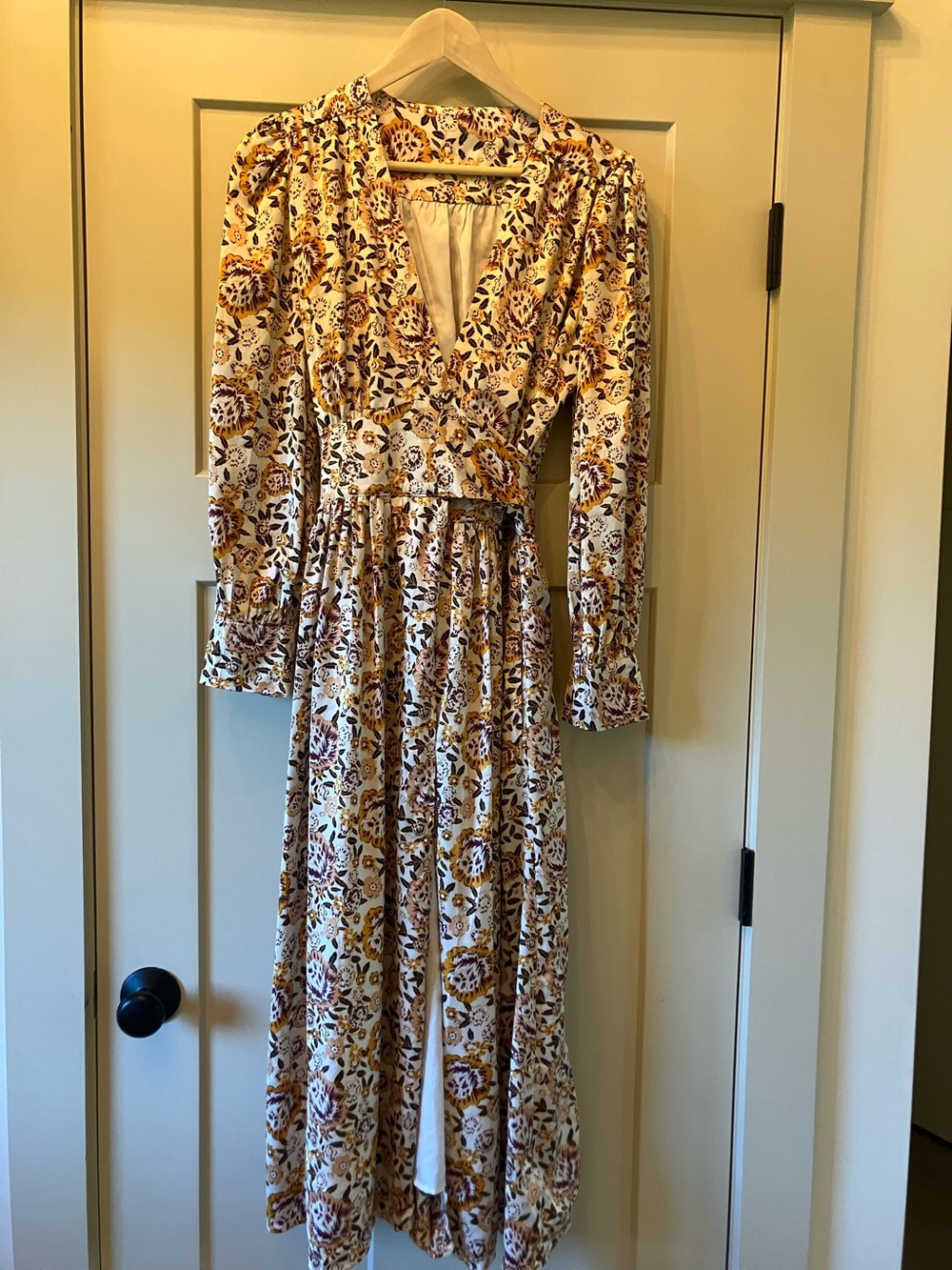 Chicwish Cream Floral Wrap Maxi Dress with Mustard and Brown Blooms